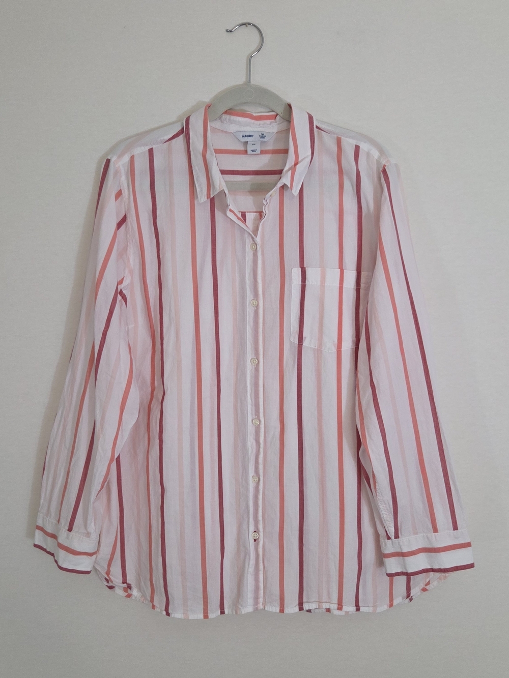 Old Navy White Shirt with Pink and Red Stripes